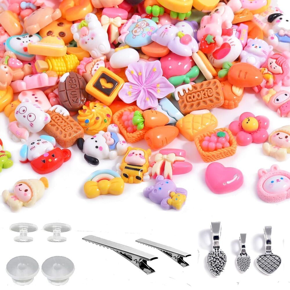3803 120pcs Flatback Resin Charms Set for Slime Hair Clip, Cute Flat Back